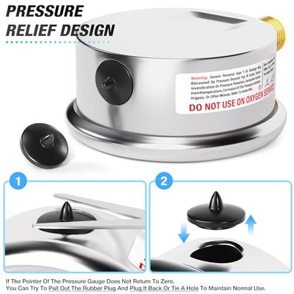 MEANLIN MEASURE 0~300Psi Stainless Steel 1/4" NPT 2.5" FACE DIAL Liquid Filled Pressure Gauge WOG Water Oil Air Lower Mount (Pack of 2), with 1/2" NPT and 3/8" NPT Hex Bushing - size: 0-300Psi (2Pcs)