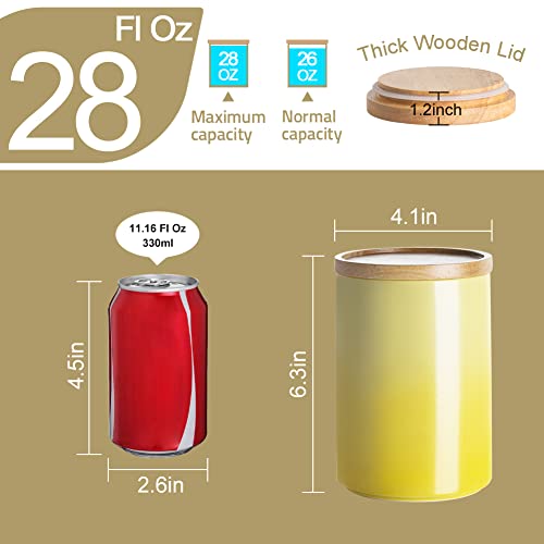 Sweejar Ceramic Food Storage Jar, Stackable Kitchen Canisters, Containers with Airtight Seal Wooden Lid for Serving Ground Coffee, Tea, Sugar, Salt and More - 28 Fl Oz (Gradient Green) - color: Gradient Green, style: 28 Fl Oz (4.0"x6.1")