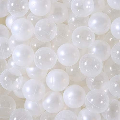 Colorful 100pcs Ball Pit Balls 2.2-inch Plastic Ocean Ball Crush Proof Stress Balls for Kids Pool Ball Playhouse Pit Accessories - color: Pearl White/Clear
