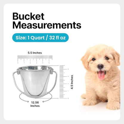 Heavy Duty Stainless Steel Bucket, 1 Quart – Durable Small Metal Bucket for Feeding, Watering Pets & Cleaning – Perfect for Kennels, Critter Crates, Cages and Hanging on Fences - size: 1 Quart