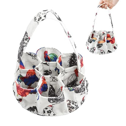 Egg Collecting Basket with 7 Pouches,Canvas Gathering Bag Egg Collecting Bags for Farmhouse Chicken Hen Duck Goose Housewife Garden Transporting Storage(SIZE:7.8x2.7 inch)