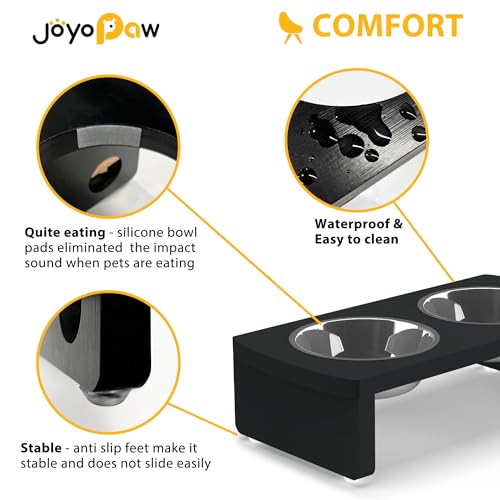 Elevated Dog Bowls, Bamboo Raised Dog Bowl for Small Dogs & Cats, with 2 Stainless Steel Bowls (4'' Tall-20oz Bowl, Black) - color: Black, size: Small: 4'' Tall-20 oz Bowl