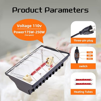 Chicken Coop Heat Lamp 250W Brooder Heating Plate for Chicks Hanging Light Heated Adjustable Temp with Anti-Fall Aluminum Alloy Lamp Shade Suitable for Poultry, Livestock & Small Pets - color: 2pc Black