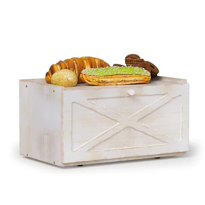 Trironsun Bamboo Bread Box for Kitchen Counter Farmhouse Bread Storage Container Large Capacity Bread Storage Bin Bread Holder (Antique White) - color: Antique White