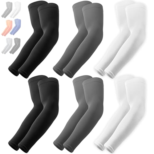 OutdoorEssentials UV Sun Sleeves for Men & Women, Cooling Arm Sleeves UPF 50+ | Golf, Tattoo Cover Up, Sun Protection - color: (6 Pairs): 2 Black, 2 Dark Gray, 2 White