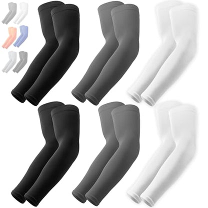 OutdoorEssentials UV Sun Sleeves for Men & Women, Cooling Arm Sleeves UPF 50+ | Golf, Tattoo Cover Up, Sun Protection - color: (6 Pairs): 2 Black, 2 Dark Gray, 2 White