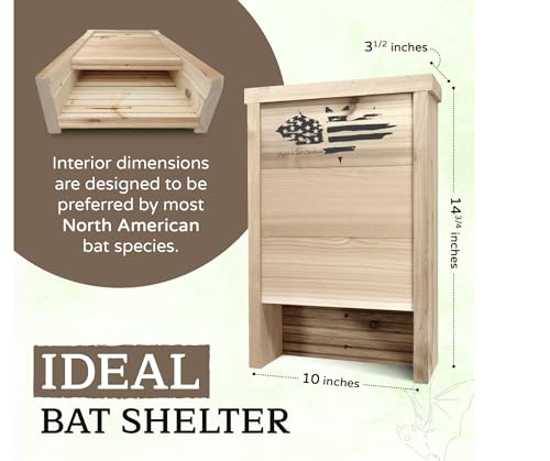 Made in USA- Premium-Grade Red Cedar Single-Chamber Bat Box, Easy-to-Install Wooden Bat House Kit, Weather-Resistant for Outdoors, with Mounting Screws - Applewood Outdoor - style: Single Chamber Cedar