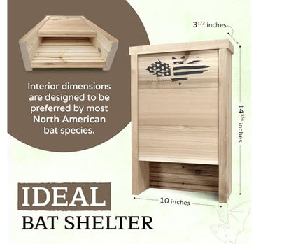 Made in USA- Premium-Grade Red Cedar Single-Chamber Bat Box, Easy-to-Install Wooden Bat House Kit, Weather-Resistant for Outdoors, with Mounting Screws - Applewood Outdoor - style: Single Chamber Cedar