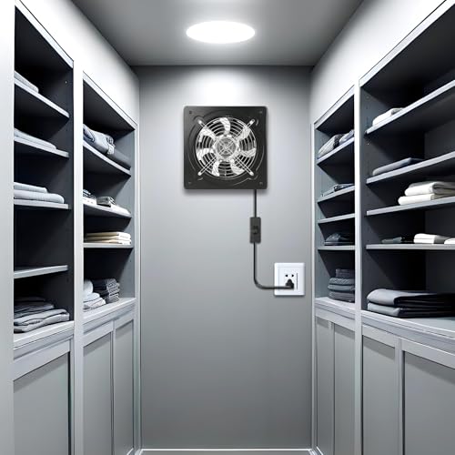 8 Inch Exhaust Fan Metal Ventilation Fan With Switch Window And Wall Mounted Extractor Warehouse Fan With Check Valve For Kitchen, Attic, Garage(Black) - style: 8 inch with switch (Black)