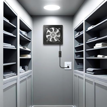 8 Inch Exhaust Fan Metal Ventilation Fan With Switch Window And Wall Mounted Extractor Warehouse Fan With Check Valve For Kitchen, Attic, Garage(Black) - style: 8 inch with switch (Black)
