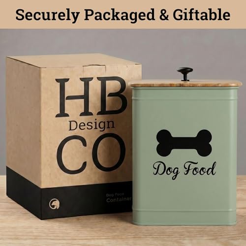 Dog Food Container Airtight Bamboo Lid 5-7 lb, 25 Cups, Sturdy Metal Handle | Pet Jar For Dogs up to 50lbs, Airtight Bamboo Lid, Sturdy Comfortable Metal Handle, Powder Coated Iron, Kibble Storage Bin - color: Sage Green