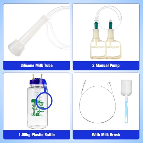 YARNOW Manual Goat Milking Machine Portable Cow Milker Kit, 1L Hand Vacuum Pump Sheep Milking Equipment for Small Farm, Cattle Extractor with Clear Bottle & Cleaning Brushes