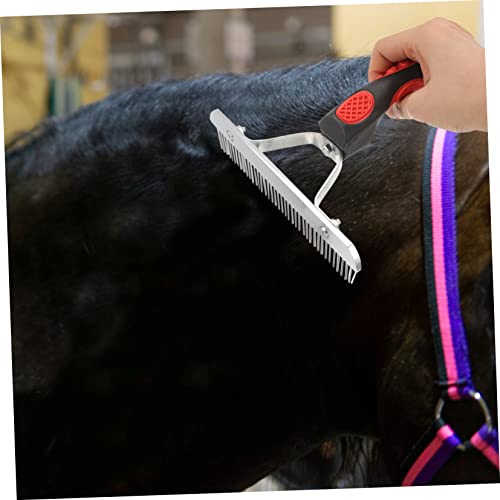 Happyyami Horse Hair Shedding Comb with Ergonomic Non Slip Rubber Handle Durable Rust Metal Teeth Grooming Rake for Comfortable Horse Massage and Hair Removal