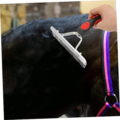 Happyyami Horse Hair Shedding Comb with Ergonomic Non Slip Rubber Handle Durable Rust Metal Teeth Grooming Rake for Comfortable Horse Massage and Hair Removal