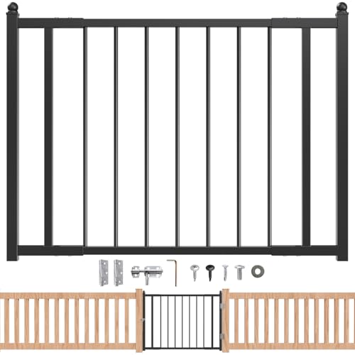 Deck Railing Gate Outdoor, Upgraded Expandable 3 to 4 FT.W x 32in.H, with Latch, No Cutting Required, Freestanding Pet Gate for Large Openings, Stairs, Hallways, Doorways, Deck, Yard (Black) - color: 32in