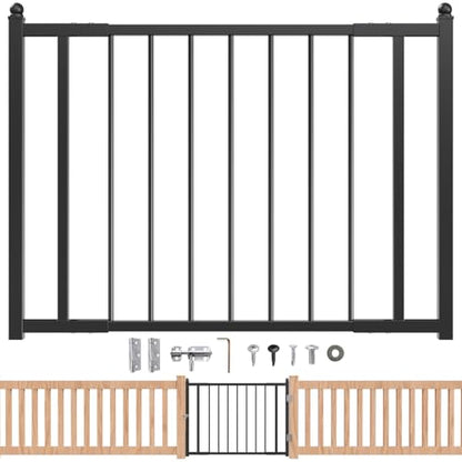 Deck Railing Gate Outdoor, Upgraded Expandable 3 to 4 FT.W x 32in.H, with Latch, No Cutting Required, Freestanding Pet Gate for Large Openings, Stairs, Hallways, Doorways, Deck, Yard (Black) - color: 32in