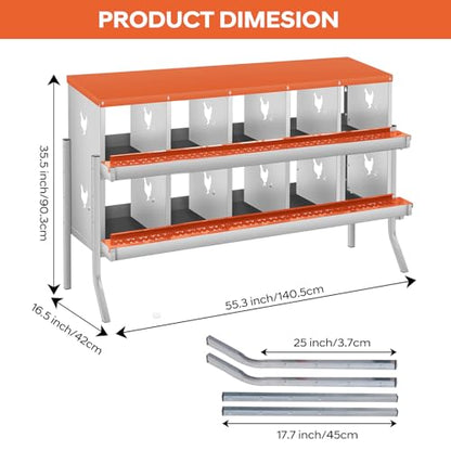 GarveeLife Chicken Nesting Box, 10 Compartments Nesting Box for Chickens, Two-Tier Galvanized Steel Chicken Egg Laying Box with Large Vented Holes Wall Mounting for Easy Egg Collection - color: Orange | 10 Compartments