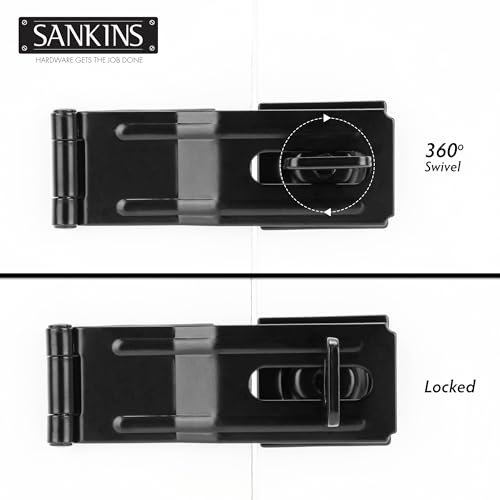 4-1/2" Swivel Staple Safety Hasps, Gate Door Hasp Latches Safety Packlock Clasp Locking with Twist Knob for Fence, Gate, Cabinet, Black - color: Black