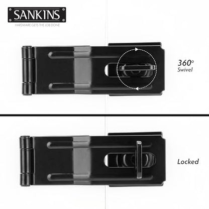 4-1/2" Swivel Staple Safety Hasps, Gate Door Hasp Latches Safety Packlock Clasp Locking with Twist Knob for Fence, Gate, Cabinet, Black - color: Black