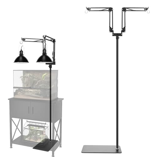 MECESOR Dual Reptile Lamp Stand,15.7-74.3 Inch Height Adjustable Reptile Light Stand,360° Sewing Flexible Arms,Heat Lamp Stand for Reptiles Tank,Terrariums,Amphibian Cages&Plants