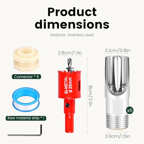 6 Pack Pig Nipple Waterer for Barrel Kit, Stainless Steel Automatic Pig NippleDrinkers Kit with Leak Proof Tank Connector, Piglets Nipple Feeders for Goat Swine Livestock(11 Pieces,White)