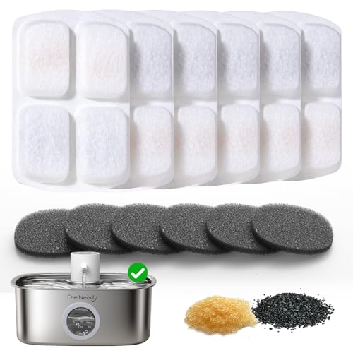 6 Pack Cordless Dog Water Replacement Filters & 6 Packs Pump Filters Sponges Compatible with Battery Operated Stainless Steel 8L Dog Water Fountain (FN-W18) - color: 6 Filters + 6 Sponges