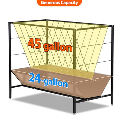 Pasture Hay Feeder 45 Gallon for Farms | Hay Grain Livestock Feeder with 24 Gallon Feed Pan, Livestock Feeding Trough, Feeding Goats, Calves, Cow, Horse