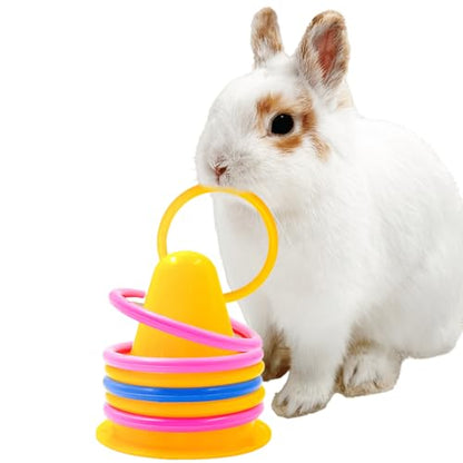 Rabbit Training Rings Toy Interactive Educational Stacking Rings 5 Random Colors Puzzle Toys for Small Animal Bird Kitten Ferret Guinea Pig Squirrel (Yellow) - color: Yellow