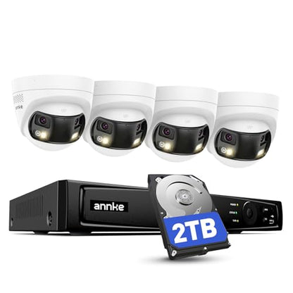 ANNKE 4K PoE Security Camera System with Dual-Lens, 180° Wide Angle, 12MP H.265+ NVR with 2TB HDD, 4pcs 8MP Wired Surveillance IP Cameras Outdoor, Smart AI Human/Vehicle Detection, 2-Way Audio