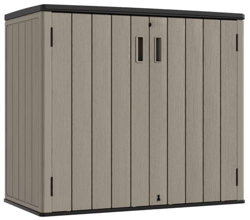 KINYING Outdoor Horizontal Storage Sheds,Outdoor Storage Cabinet Waterproof Resin Tool Storage Box for Lawn Mower,Garden Tools and Patio Furniture, Lockable (Brown) - color: Brown, size: 37 Cu.ft