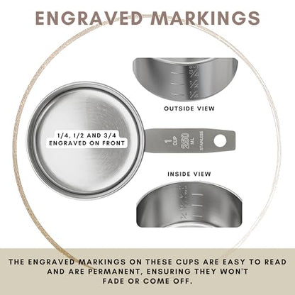 1 Cup Stainless Steel Measuring Cup | Sturdy Metal 250 ml | 240 cc | 8 oz | Single Cup for Wet and Dry Ingredients | Great for use as 1 Cup Dog Food Scoop - 1 PK - size: 1 Cup