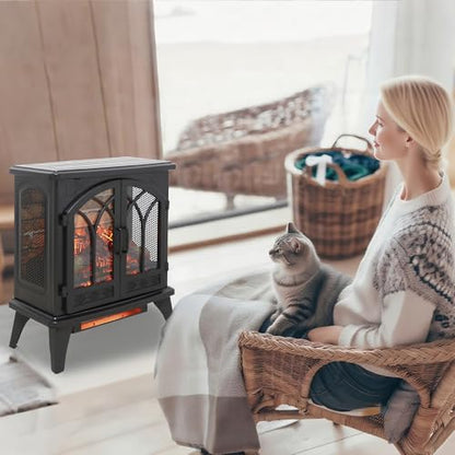 24" Electric Fireplace, Fireplace Heater w/Realistic Flame, Remote, Timer, Freestanding Fireplace w/Adjustable Brightness, Thermostat, Overheating Protection, 1500W, Black - size: 24" (w/Brick Wall Background)