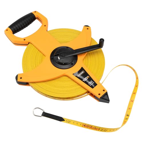 LAND 330FT/100M Heavy Duty Fiberglass Tape Measure - 1/2-Inch Wide, Dual Inch/Metric Scale, Durable Open Reel Measuring Tape for Surveying, Engineering, Runway Construction - size: 100 m