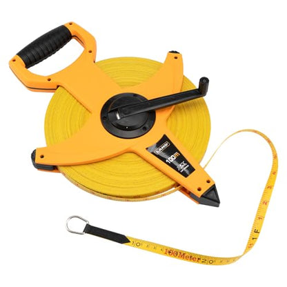 LAND 330FT/100M Heavy Duty Fiberglass Tape Measure - 1/2-Inch Wide, Dual Inch/Metric Scale, Durable Open Reel Measuring Tape for Surveying, Engineering, Runway Construction - size: 100 m