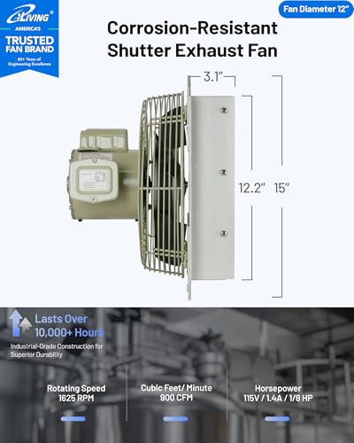 iLiving 12-Inch Corrosion Resistance Shutter Exhaust Fan, Single Speed - style: Corrosion-Resistance
