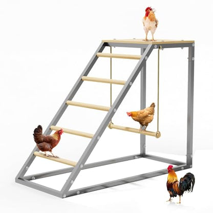 GarveeTech Chicken Perch for Coop with Ladder, Roosting Bars for Chickens in Coop, Poultry Duck Hen Chick Enrichment Toys to Exercise Makes The Meat Firmer for Yard Farm, 38"x 16" x 27.5" - size: 37.6" L x 15.7" W x 27.5" H