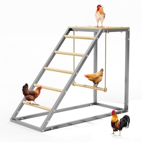 GarveeTech Chicken Perch for Coop with Ladder, Roosting Bars for Chickens in Coop, Poultry Duck Hen Chick Enrichment Toys to Exercise Makes The Meat Firmer for Yard Farm, 38"x 16" x 27.5" - size: 37.6" L x 15.7" W x 27.5" H