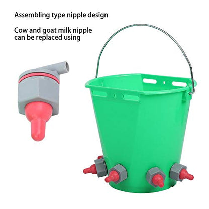 Zerodis Plastic Milk Feed Bucket, Large Capacity Animal Feeding Pot, Multiple Nipples 8L High Capacity Lamb Milk Feed Bucket for Cattle Sheep Livestoc Farm Animal
