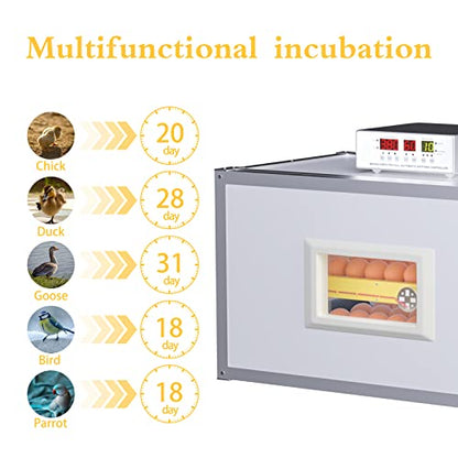Egg Incubator ，Farm Egg Incubator with Automatic Egg Turning and Humidity Control，Industrial Brooding Machine Chicken Incubator ，Suitable for Chicken Duck Goose Quail Parrot Bird Eggs