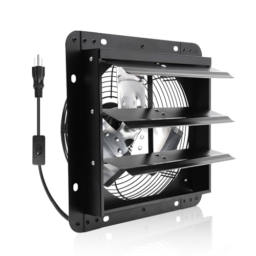 12 Inch Shutter Exhaust Fan,Wall Mount Ventilator Fan with ON/OFF Switch,Attic Vent Fan for Greenhouse, Gable, Barn, Garage, Shed,Chicken Coops Ventilation Fans 970 CFM 1680RPM - color: With ON/OFF Power Cord, size: 12inch