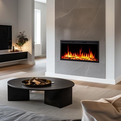 LegendFlame 40" W Smart Wall Mount & in Wall Recessed Electric Fireplace Insert, Heater 750W/1500W, Multi Colors of Flame & Fuel Bed, Alexa/Google Assistant Enabled - size: 40" DEEP