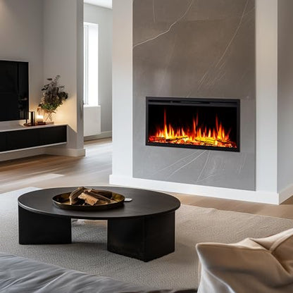 LegendFlame 40" W Smart Wall Mount & in Wall Recessed Electric Fireplace Insert, Heater 750W/1500W, Multi Colors of Flame & Fuel Bed, Alexa/Google Assistant Enabled - size: 40" DEEP