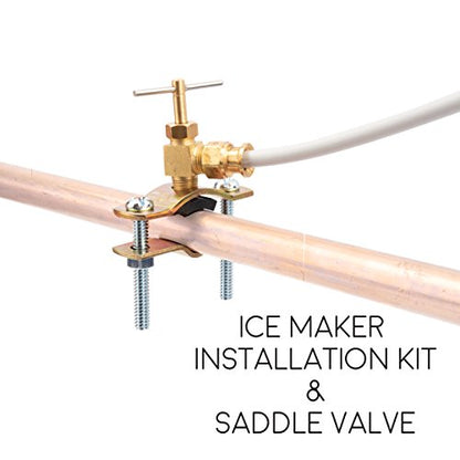 PEX Ice Maker Installation Kit – 25 Feet of Tubing For Appliance Water Lines With Self Piercing Saddle Valve For Quick Installation, 1/4” Compression Fittings, Flexible Hose For Potable Drinking Water - size: 25 ft, style: PEX with Saddle Valve