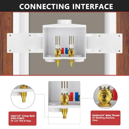 EFIELD Double Drain1/2 Inch PEX Crimp Connection x 3/4 Inch MHT Washing Machine Outlet Box with Stainless Steel Water Hammer Arrestor,(WM046) - size: Crimp Stainless Steel, style: Standard