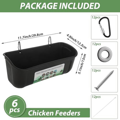 6 PCS Black Goat Feeder Hanging Pig Feeder with Clips 5 Quart Chicken Feeder Trough Poultry Feeder Hanging Goat Mineral Feeder Chicken Coop Feeder and Waters for Livestock, Pets, Poultry - color: Black