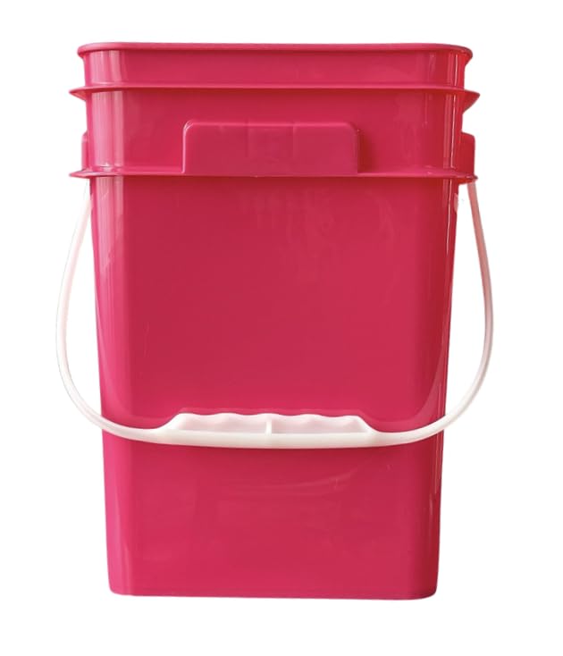 House Naturals 4 Gallon Square Food Grade Bucket Pail with Plastic Handles and Lid (Pack of 3) Made in USA containers (Pink/Magenta/Purple - White lids) - color: Pink/Magenta/Purple - White Lids