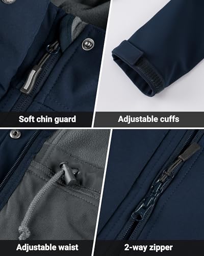 Outdoor Ventures Women's Lightweight Waterproof Fleece Lined Hooded Softshell Rain Jacket, Warm Windbreaker Long Coat - color: Dark Navy, size: X-Small