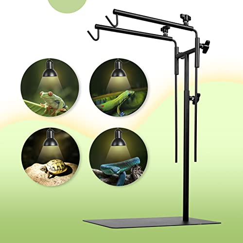 BETAZOOER Dual Reptile Lamp Stand Metal Adjustable Lamp Holder Light Fixture 15.5-37.5 Inch Reptile Glass Terrarium Amphibians/Terrestrial Vivarium