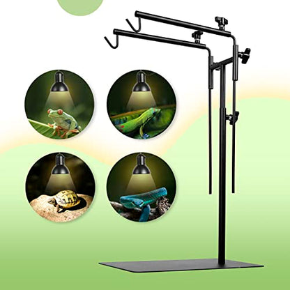 BETAZOOER Dual Reptile Lamp Stand Metal Adjustable Lamp Holder Light Fixture 15.5-37.5 Inch Reptile Glass Terrarium Amphibians/Terrestrial Vivarium