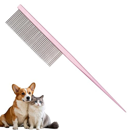 Grooming Pet Comb Rat Tail Dematting Cat and Dog Comb，Rounded Ends Design for Safe Tangle Removal, Hairstyling, Massage，Loose Hair Removal，Prevent Irritation，Fluffing Paws,Face,Tail,Remove Tear Stain - color: Pink